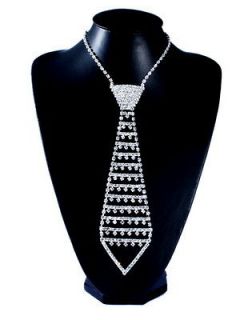 Sexy Crystal Rhinestone Long Neck Tie Silver Plating Necklace Fashion 