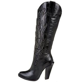 Rare Jessica Simpson Abilene Black Leather Western Womens High Heel 