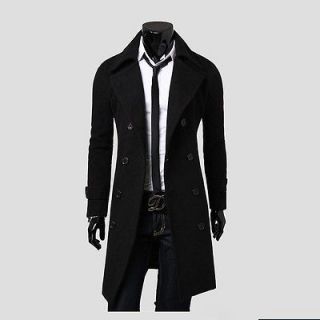 Mens Stylish Trench Coat Winter Long Jacket Double Breasted Overcoat