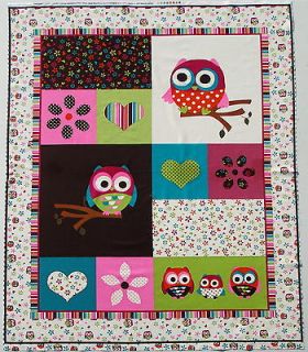 HOOT OWL OWLS ON BRANCHES FLOWERS ~ 35 x 44 COTTON FABRIC WALL PANEL 