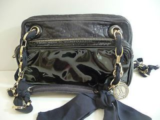 LANVIN Black Leather & Patent Leather Gold Chain Evening Bag