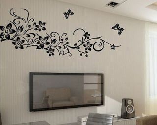 Black Flower Butterfly Removable Wall Sticker Home Decor Art Decal 