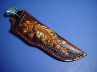 custom leather buck 103 knife sheath hand tooled dyed dark