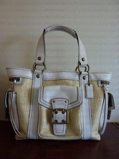 COACH Natural Straw White Leather Trim Large Carryall Tote Bag 114