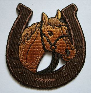 BROWN HORSE RACING WITH HORSESHOE Embroidered Iron on Patch Free 