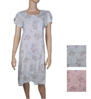 Womens 100%Cotton Short Sleeve Nightgown,Trimmed Neckline Floral Print 