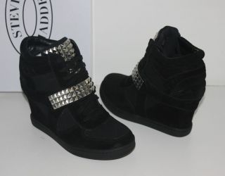 Steve Madden Hamlit lace up studded sneaker wedge boots black NEW