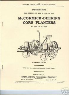   Deering Corn Planter Manual 102 104 106 Parts International Harvester
