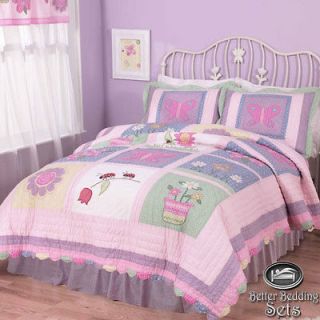 Girl Children Kid Pink Butterfly Cotton Quilt Bedding Bed Set For Twin 