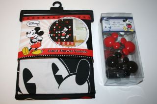 mickey mouse shower curtain and 12 matching hooks new one