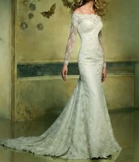 mermaid Long Sleeve custom bridal wedding dress ball prom evening gown 