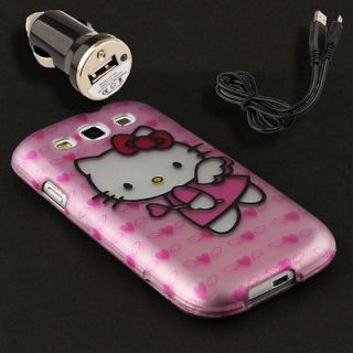 Faceplate Case+Car Charger for Samsung Galaxy S III 3 S3 Hello Kitty O 
