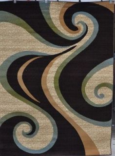 327 Brown Beige Blue Green Large Swirl 10x13 Contemporary Area Rug 