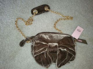 NEW JUICY COUTURE BROWN VELVET VELOUR QUILTED GOLD GIFT BOW PURSE BAG 