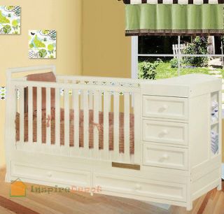 Multi Function White Solid Wooden Baby Crib Combo Dresser Changing 