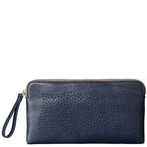 NWT Orla Kiely Giant Punched Acorn Flat Zip Purse Ink Navy Blue