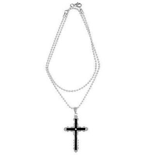 Mens Stainless Steel & Black Ion Plated Diamond Accent Cross Pendant 
