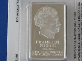 Danbury Mint Franklin Pierce Presidential Silver Bar 9.6 ounces T1646