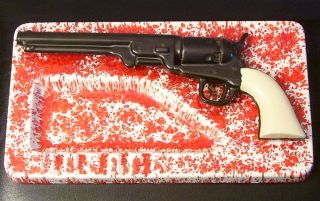 Vintage 1978 Ceramic Holland Mold Ashtray with Gun Attached   White w 