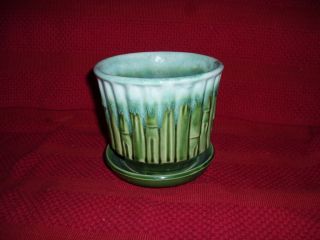 Green McCoy Flower Pot (1950s) planter with saucer #0372   Used