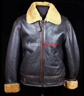 Mens B3 Brown Ginger RAF WW2 Real Shearling Sheepskin Bomber Leather 