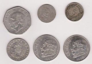 Mixed Lot of 7 Mexico Coins   from 1937, 1978, 1980   Estados Unidos 