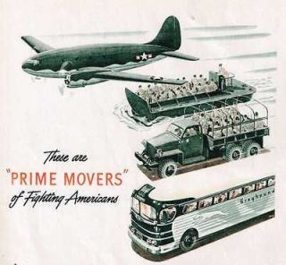 1940s Greyhound Bus Vintage Print Ad WW2 LST Deuce and A Half C 47