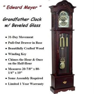 Grandfather Clock  Edward Meyer  Cherry Finish w/ Beveled Glass 
