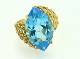 Checkerboard Cut Blue Topaz and Diamond Large Gemstone Filigree Ring 
