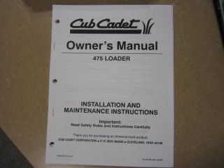 cub cadet 475 loader owners maintenance manual 