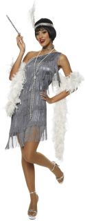 20s Flapper Costume Fancy Dress Halloween Grey Feather Boa Choker 8 