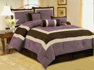 PC Purple Brown Beige Micro Suede Comforter Set King Size New C16948 