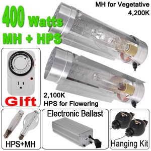 400W Watt HPS MH Digital Grow Light Air Cool Tube Hood