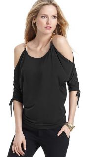 Michael Kors Womens Shirt Cold Shoulder Top Chain Detail Scoopneck 