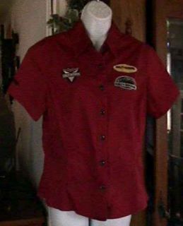 Harley Davidson Button Down Short Sleeve Blouse Size Large Sewn On 