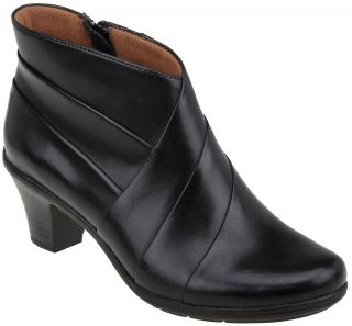 NEW EARTH SPIRIT CLASSICS WOMENS FLORA PLEATED BLACK LEATHER ANKLE 