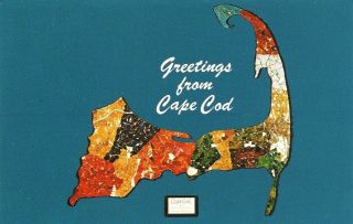 Cape Cod Massachusetts Glass Masaic Map Circa 1975 MA Lot 801mA