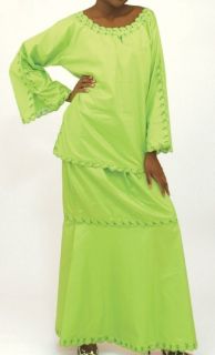 African Clothing Embroidered Top Skirt Set Lime