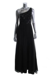 Aidan Mattox New Black Embellished One Shoulder Pleated Formal Dress 