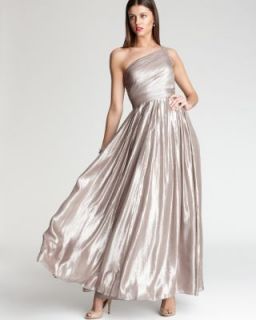 Aidan Mattox NEW Taupe Metallic Pleated One Shoulder Lined Formal 
