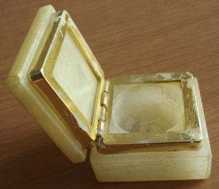 Italian Vintage Genuine Alabaster Trinket Box Vanity Cream Pot Painted 