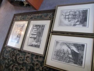 1975 NAUTICAL 4 Alan J. Gaines Ship Scenes ETCHINGS Framed (4 