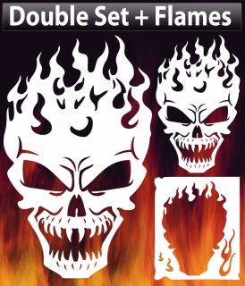 air brush stencil skull Flame Head 4 Double Set Outlines Extra 