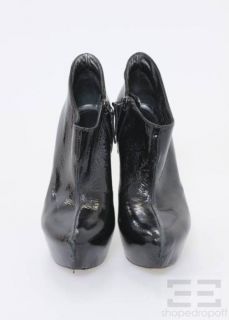 Alexander McQueen Black Patent Leather Platform Booties Size 37