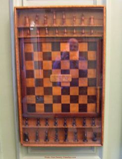   the original Simpsons chessmen on display at Simpsons in the Strand
