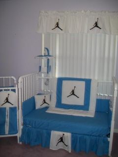 Custom Made New Michael Jordan Baby Blue and White Crib Bedding Set 