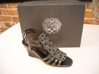Vince Camuto Bevys Silver Grey Leather Beaded Wedge Sandals