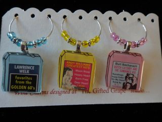 Wine Glass Charms Set of 3 Lawrence Welk Andy Williams Burt Bacharach 