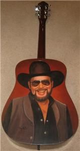 HANK WILLIAMS JR. Oil Portrait on Guitar by ROY BILLS Michigan Artist 