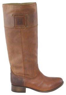 Frye Amelia Logo Tall Leather Pull on Boots Cognac 8 5 New